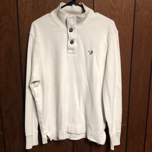 American Eagle 1/4 Button Up Sweater White - Picture 1 of 5